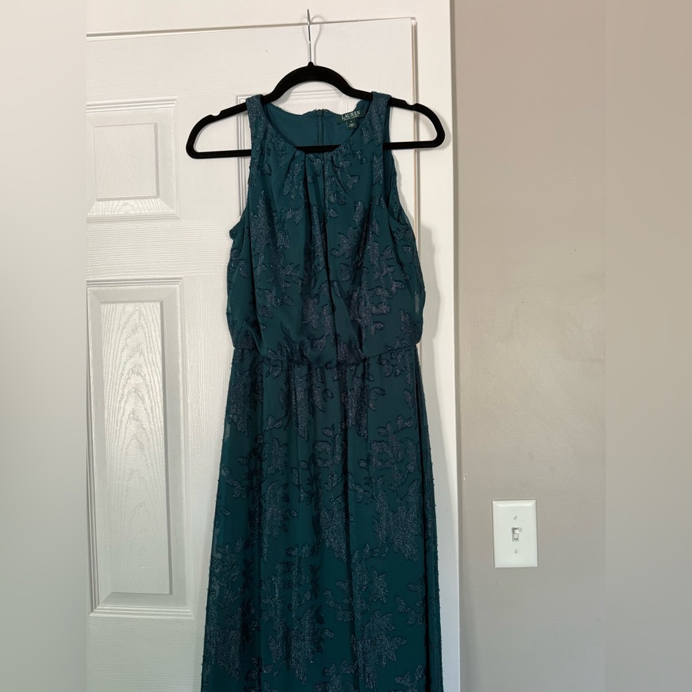 Ralph Lauren Elegant Teal Sleeveless Maxi Dress Gown Event